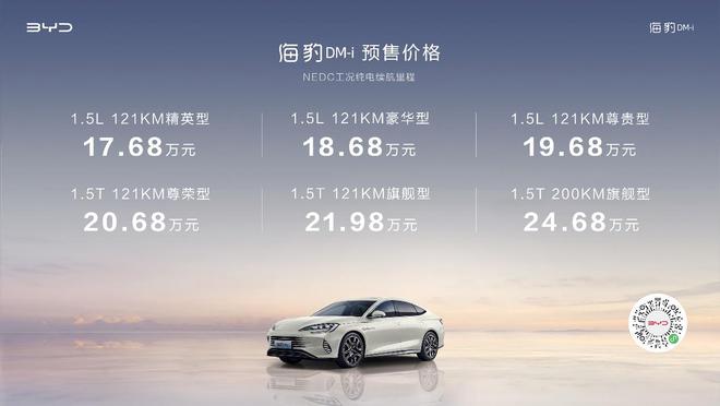 主流中型轿车市场大变天：海豹DM-i预售价17.68-24.68万元