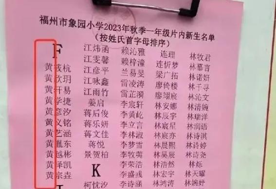 福州一小学名单将黄姓列入“F”拼音首字母？校方回应，网友热议