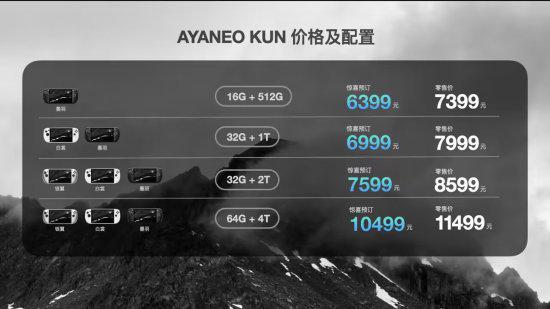 Ayaneo鲲掌机价格配置公布：16G+512G预售6399元