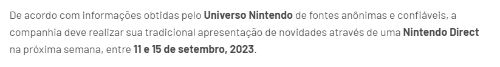 任天堂直面会新爆料：或于9月11至15日期间举行