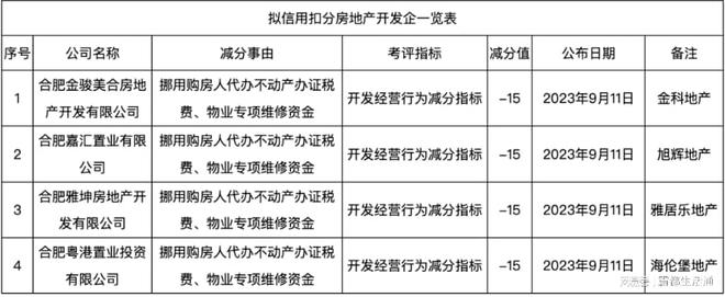 扣15分！合肥4家房地产企业被通报！