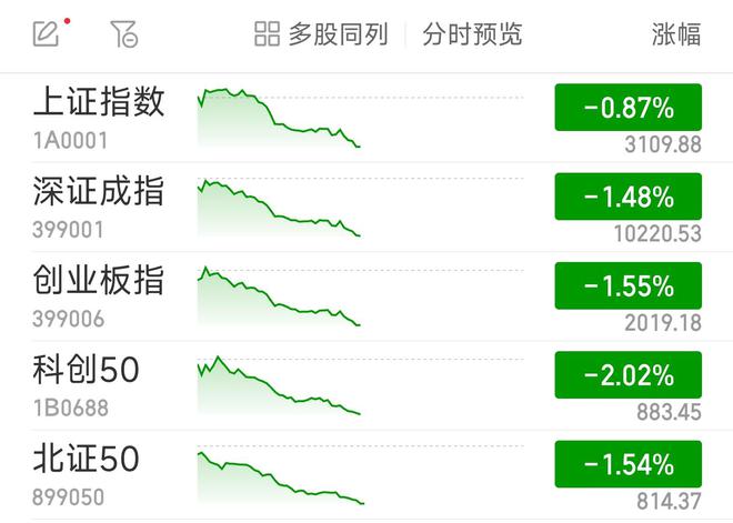 创指半日跌1.55% 两市近4600股飘绿