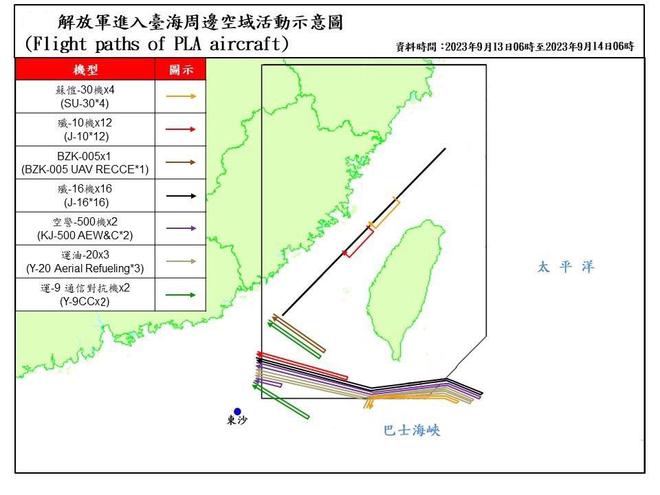 台军称解放军68架次机群现身台岛周边