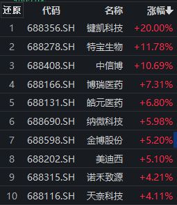 医药板块大幅上涨，键凯科技20cm涨停，科创100ETF（588190）涨超1.6%丨ETF观察