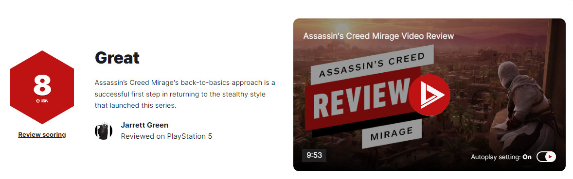 《刺客信条：幻景》媒体评价解禁 IGN 8分