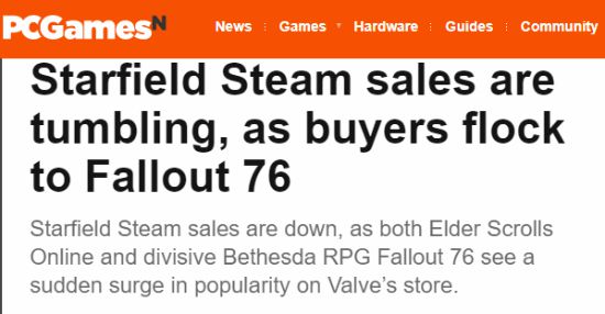 《星空》Steam销量大幅下滑 玩家涌向《辐射76》