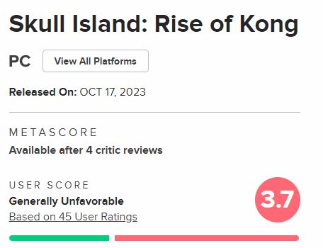 《骷髅岛金刚》M站玩家评分3.7 媒体仅IGN愿为其打分