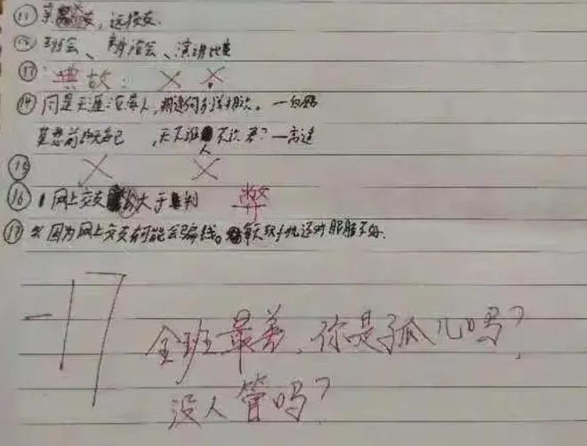 “你是孤儿吗？”湖北一老师批作业写侮辱性评语，学校回应